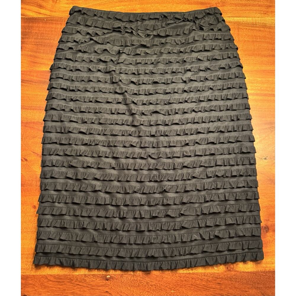Joseph Ribkoff Women’s Black Pull On Ruffle Tiered Straight Skirt Sz 8